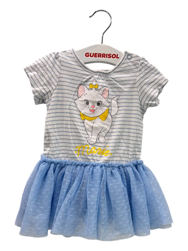 Robe Vintage Pour Bébé Fille - Taille 12 Mois - Bleu - Longueur 40 Cm - Occasion Très Bon état